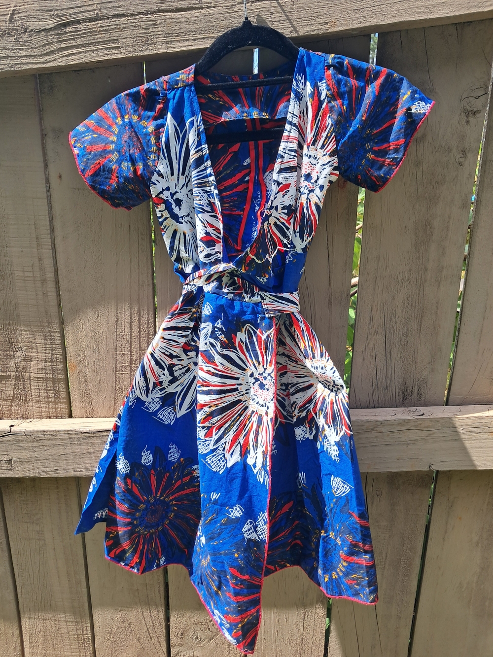 Blue Floral Tie-Waist Kids Dress
